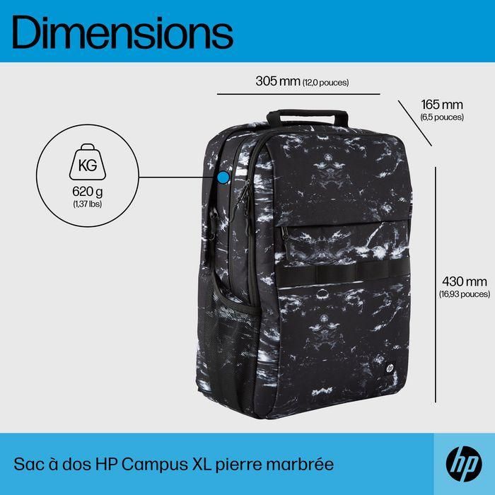 HP Campus XL Marble Stone Backpack, Mochila Antirrobo con Cremallera Bloqueable y Materiales Repelentes a la Lluvia, Espaciosa 10