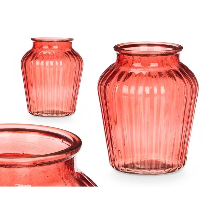 Jarrón de Cristal Boca Ancha Rayado Teja Giftdecor 20.3x25x20.3 cm (6 Unidades) Jarrón de Cristal Boca Ancha Rayado Teja Giftdecor 20.3x25x20.3 cm (6 Unidades)