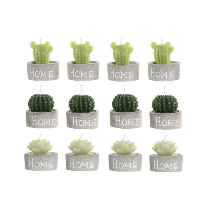 DKD Home Decor Vela Set de 4 Cactus Verde Gris Cera Parafina Cemento 32 gr 12 Unidades 6 x 5 x 20 cm