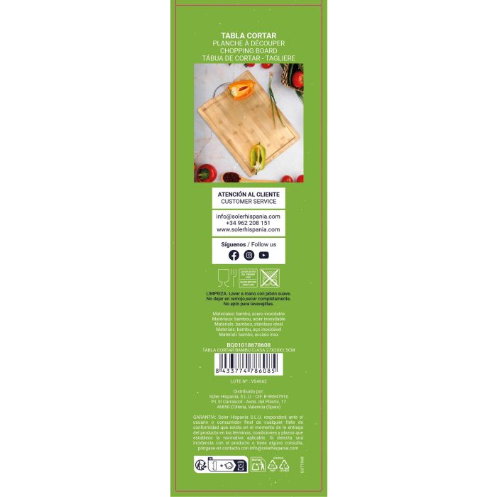 Quttin Tabla Cortar Bambú con Asa 27 x 20 x 1.5 cm 4