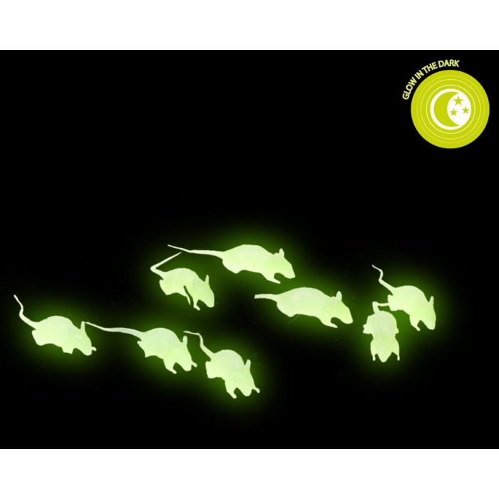 Set 12 Ratones Negros Y Fluorescentes Halloween 4 cm para Decoración 1