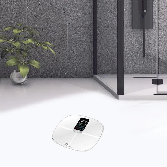 Little Balance Báscula blanca conectada 180kg / 100g Peso IMC Grasa Agua Músculos Frecuencia Cardíaca Bluetooth Pantalla XXL 2