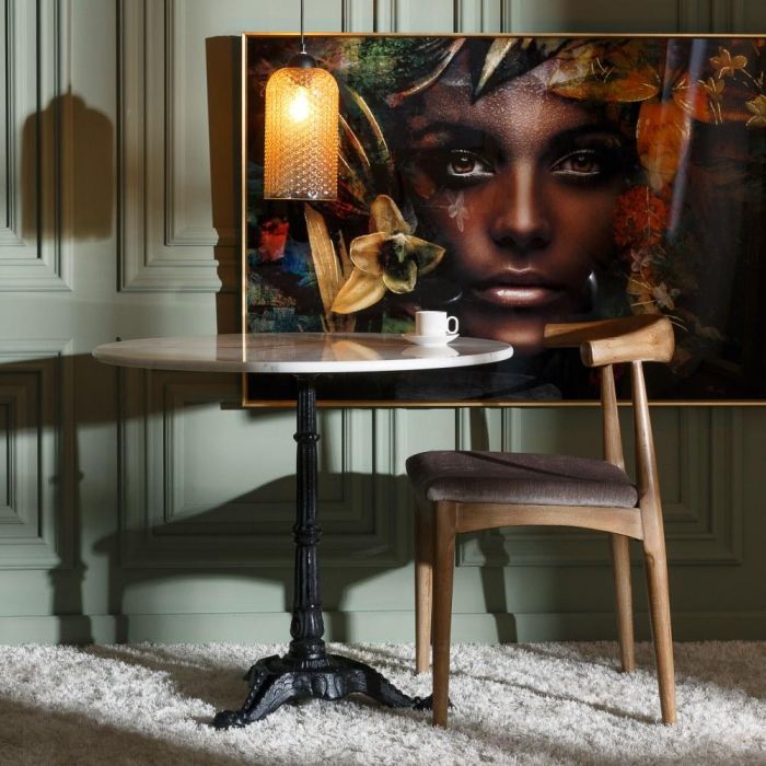 Mesa Comedor Blanco-Negro Metal-Mármol 80 X 80 X 71 cm