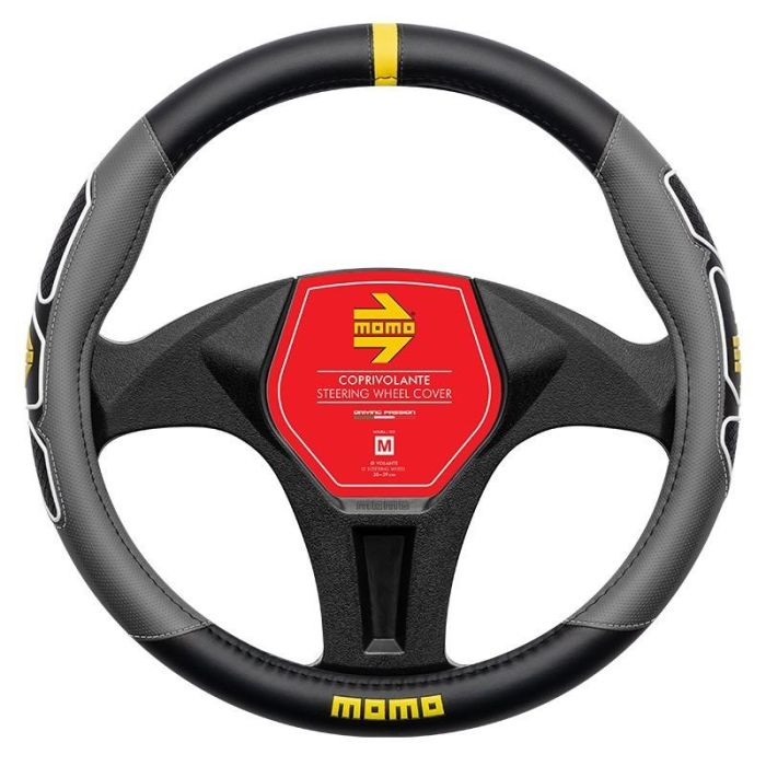 Momo MOMLSWC0FUNBG Funda Volante Deportivo Fun Black-Grey Talla M Universal 38-39 cm Poliuretano para Agarre Firme y Confort Momo MOMLSWC0FUNBG Funda Volante Deportivo Fun Black-Grey Talla M Universal 38-39 cm Poliuretano para Agarre Firme y Confort