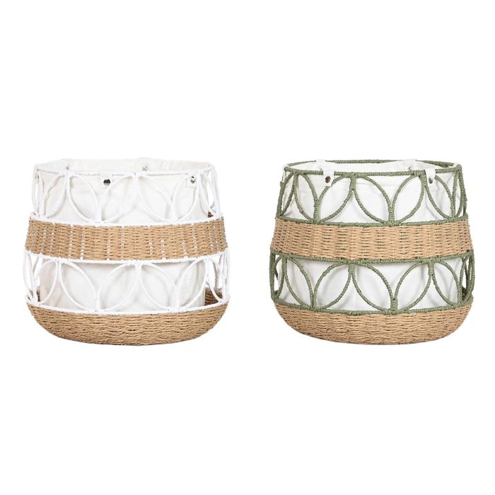 Cesta Tropical DKD Home Decor Verde Blanco 44 x 36 x 44 cm (2 Unidades) 0 Cesta Tropical DKD Home Decor Verde Blanco 44 x 36 x 44 cm (2 Unidades) 0