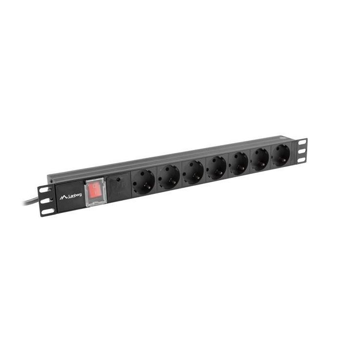 Lanberg PDU-07F-0200-IEC-BK PDU Unidad de Distribución de Energía 7 Salidas AC, Conector C14, Tipo F, 1U Rack Horizontal, 10A, Negro 1