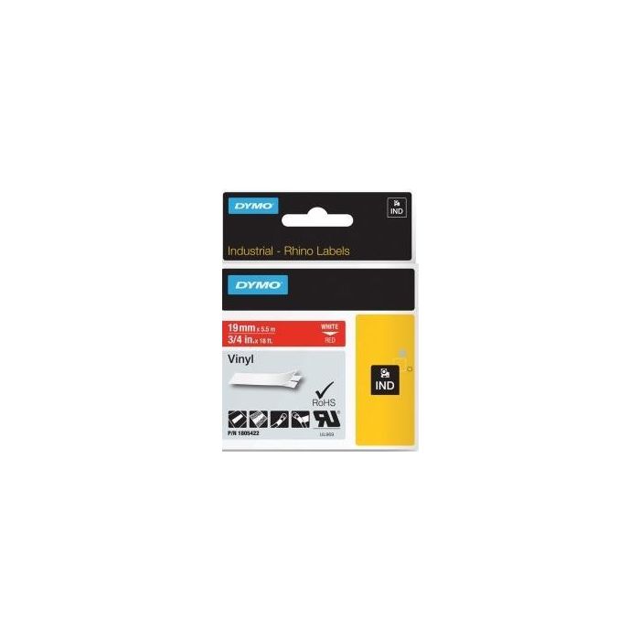 Dymo Rhino Cinta De Etiquetas Industrial Adhesiva Id1-19, Blanco Sobre Rojo De 19 mmx5´5M, Vinilo Dymo Rhino Cinta De Etiquetas Industrial Adhesiva Id1-19, Blanco Sobre Rojo De 19 mmx5´5M, Vinilo