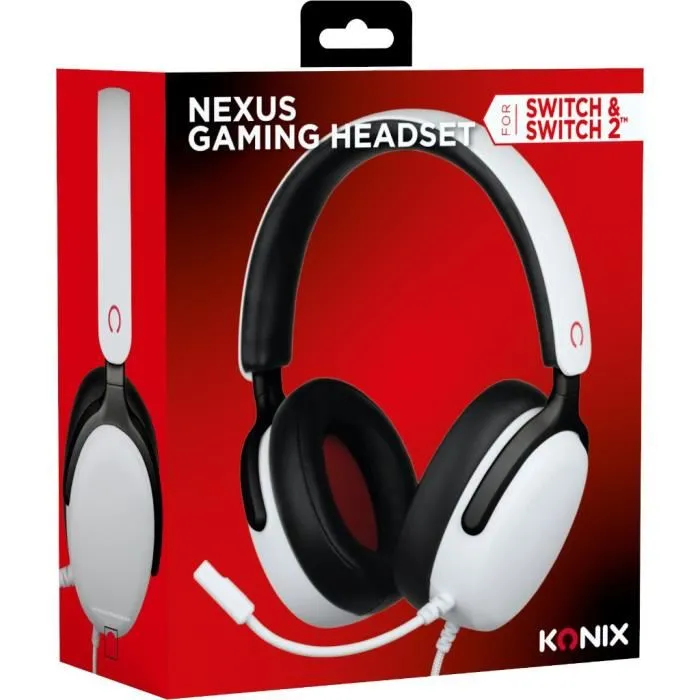 Konix Nexus Auriculares para juegos con cable para Nintendo Switch 2, altavoces de 40 mm, micrófono, jack de 3,5 mm, Blanco 5