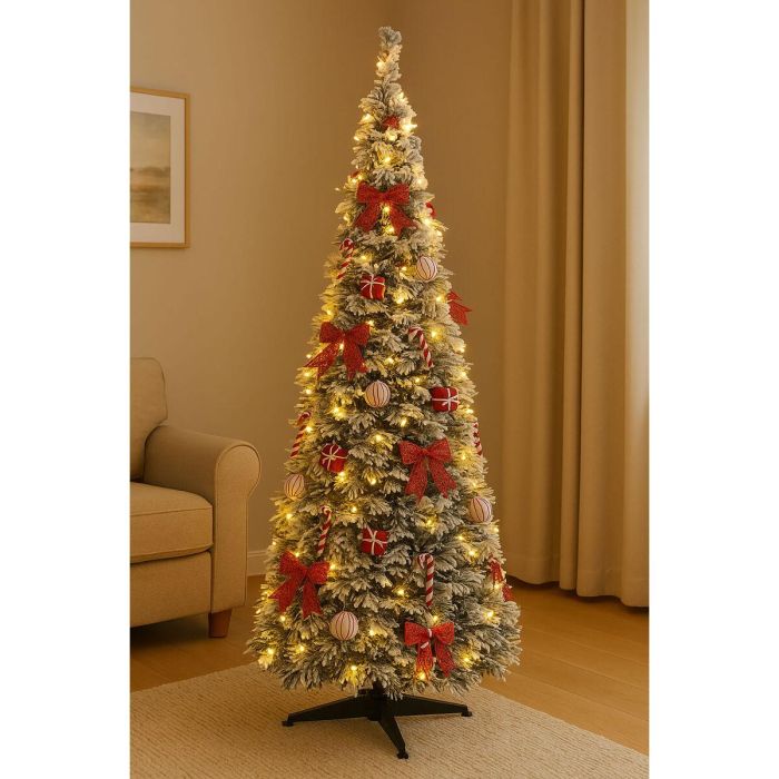 DKD Home Decor Árbol de Navidad Tradicional de PVC y LED, Plegable y Desmontable, en Rojo y Blanco, 71x71x180 cm, con protección IP44