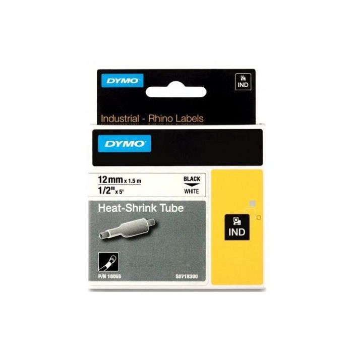 Dymo S0718300 Cinta Termorretractil Id1-12 Negra Sobre Blanco 12 mm x 1.5 m