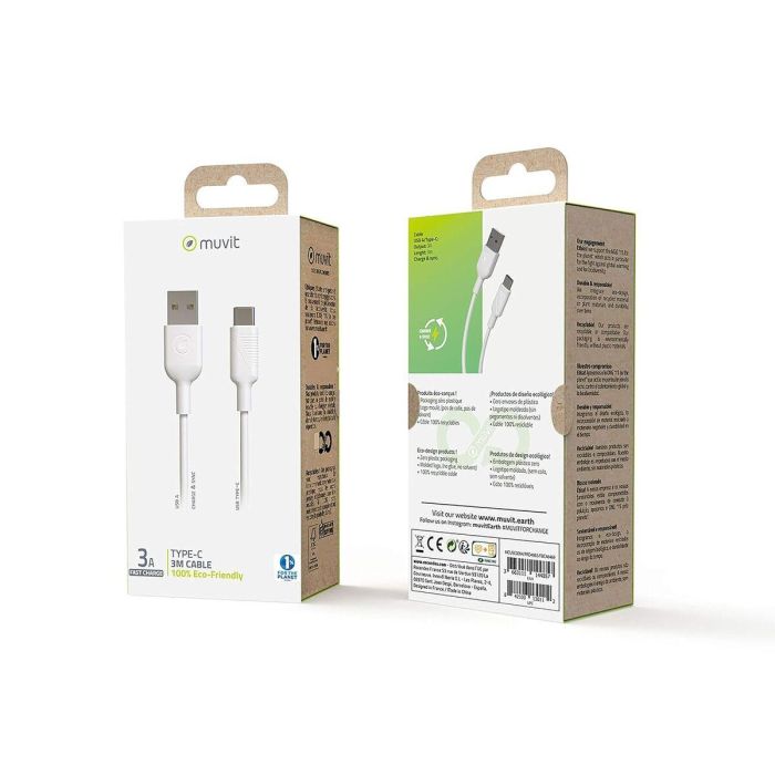 muvit for change cable USB a Tipo C/27W 3A 3m blanco