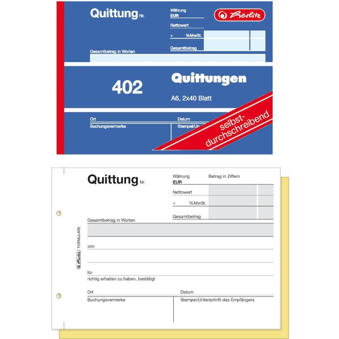 Herlitz Quittungsblock A6 autocalcable 2x40 hojas