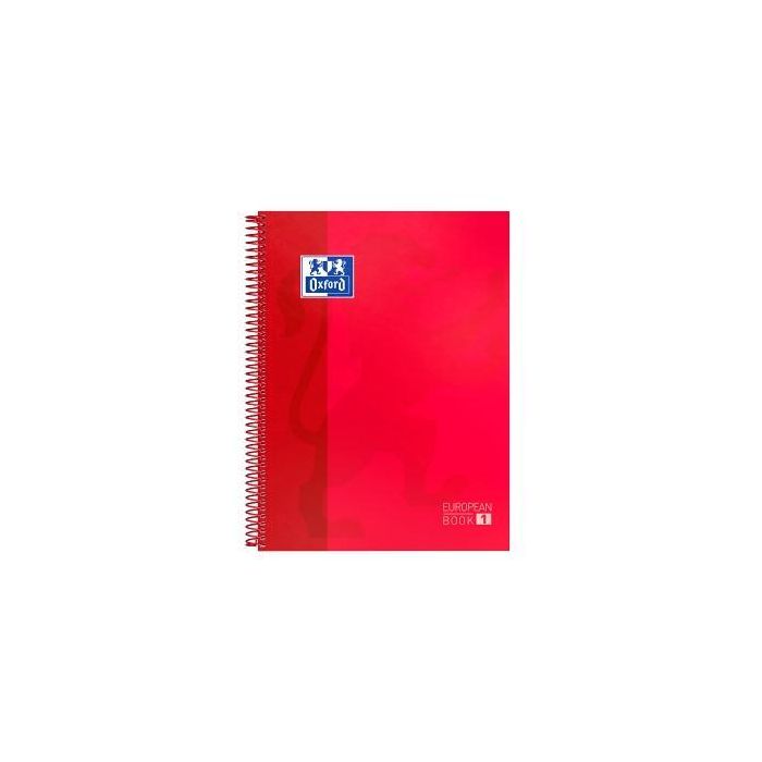 Oxford Cuaderno Classic Europeanbook 1 Write&Erase, A4+ 80H 5x5mm, Microperforado, Tapas Extraduras, Rojo (5 Unidades) (5 Unidades)