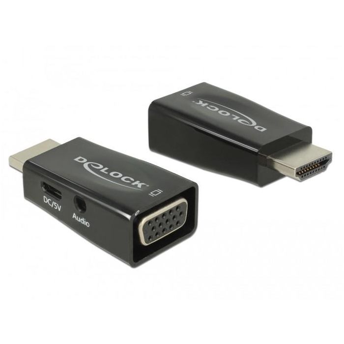 DeLOCK 65901 Adaptador HDMI-A Macho a VGA Hembra con Audio y Jack 3.5mm Negro para Monitores/Proyectores