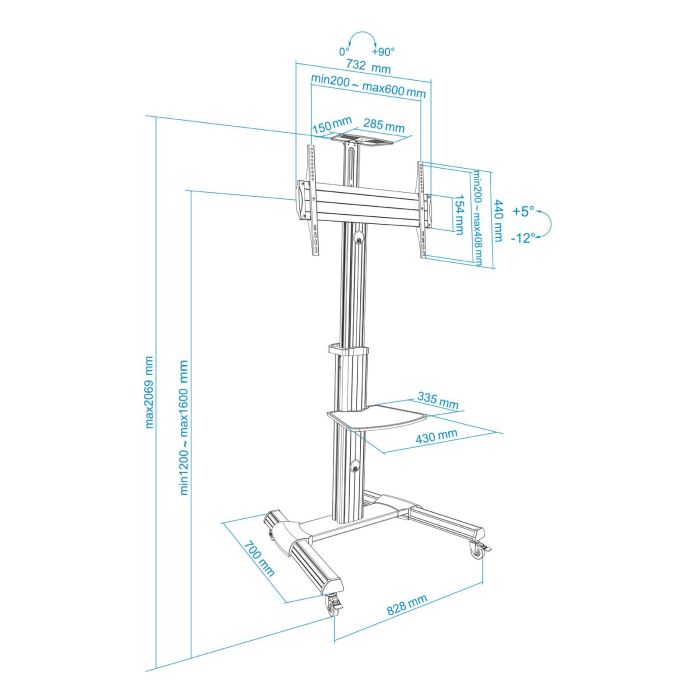 TooQ FS1870M-B Soporte de Suelo Portátil para TV/Monitor Señalización 37-70 pulgadas VESA 600x400mm, 50kg, Ruedas, Bandeja Negro/Plata 2 TooQ FS1870M-B Soporte de Suelo Portátil para TV/Monitor Señalización 37-70 pulgadas VESA 600x400mm, 50kg, Ruedas, Bandeja Negro/Plata 2