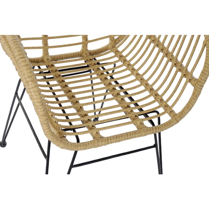 DKD Home Decor Set de 3 Mesas para Terraza y Jardin, 57.5 x 82 x 56 cm, Marron Claro y Negro, con Cojin y Desmontable, Material: Metal, Ratan, Poliester, Cristal