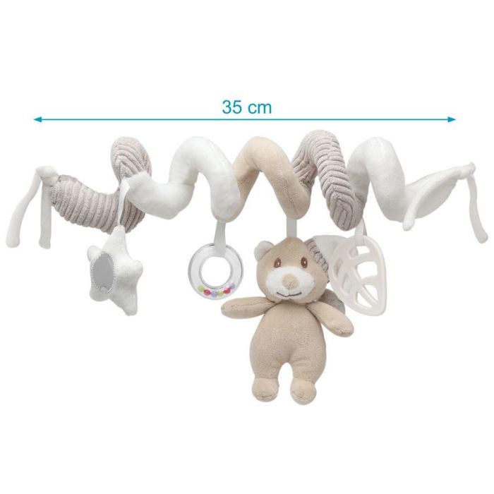 KioKids Peluche Espiral Osito Beige con Sonajero y Mordedor Hoja para Cuna y Silleta Bebé +0 Meses Colección Dolci Amici 3