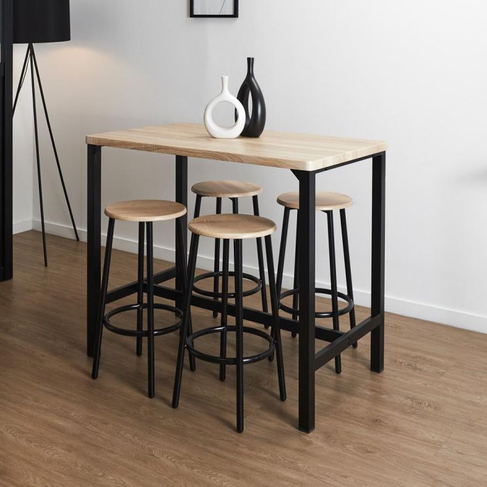 Home Deco Factory Juego De Mesa Con 4 Taburetes Loka, Estilo Industrial, Hierro y MDF, Mesa 100x60 cm h.86 cm, Taburete d.30 cm h.62 cm 1 Home Deco Factory Juego De Mesa Con 4 Taburetes Loka, Estilo Industrial, Hierro y MDF, Mesa 100x60 cm h.86 cm, Taburete d.30 cm h.62 cm 1