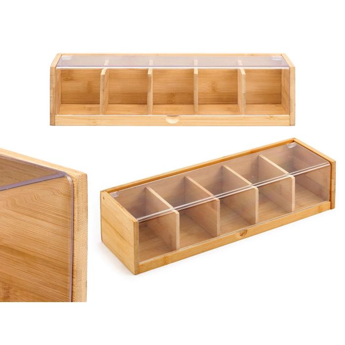 Kinvara Caja de Bambú con 5 Compartimentos 36x9x11 cm para Organización de Hogar y Cocina (Set de 12)