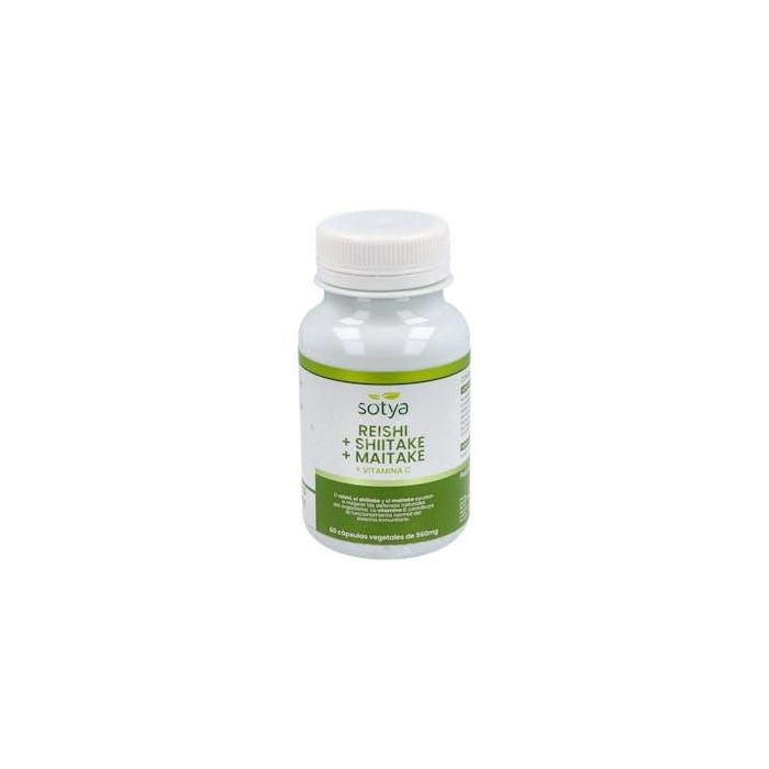 SOTYA Reishi-Maitake-Shiitake con Vitamina C para el Sistema Inmune, Sinergia de Hongos, 60 Cápsulas