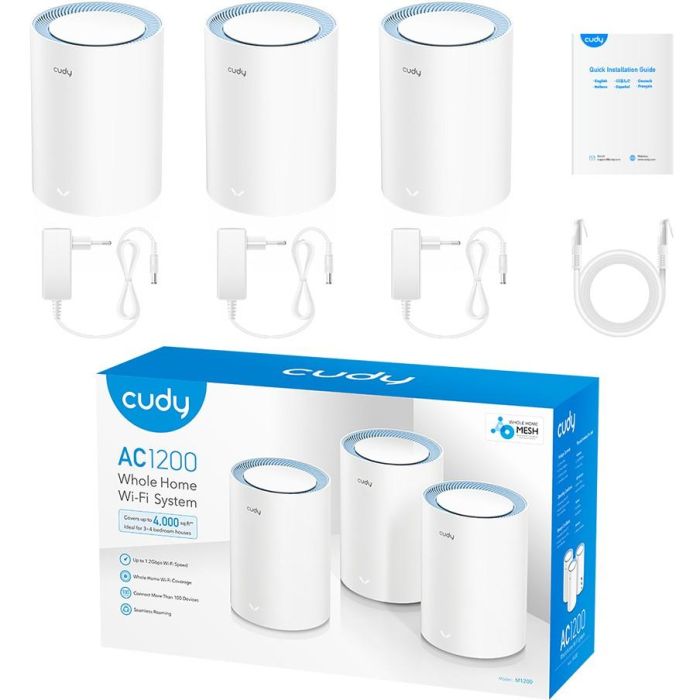 Cudy AC1200 Sistema de Malla Wi-Fi 5 (802.11ac) Doble Banda Blanco 3 Piezas 3 Cudy AC1200 Sistema de Malla Wi-Fi 5 (802.11ac) Doble Banda Blanco 3 Piezas 3
