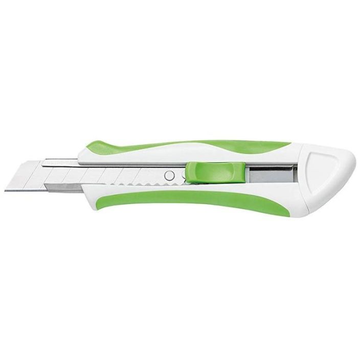 WEDO 78 92118 Cutter Soft Comfortline 18mm, Cuchilla Retráctil Segmentada, Verde/Blanco, Incluye 2 Cuchillas