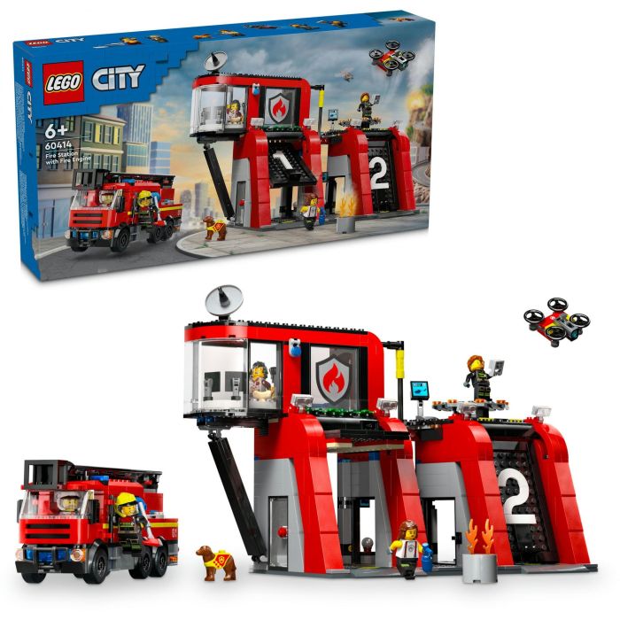 LEGO 60414 City Set de Construcción Estación de Bomberos y Camión de Bomberos con Figura de Perro y 5 Minifiguras 14