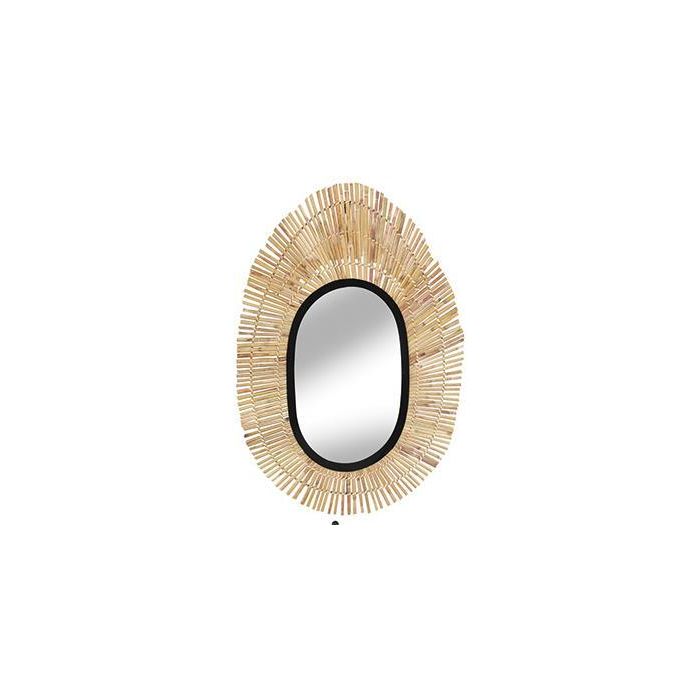 DKD Home Decor Espejo de Pared Decorativo Estilo Balines de Ratán y Metal, Natural/Negro, 92 cm Alto x 63 cm Ancho x 1.5 cm Fondo