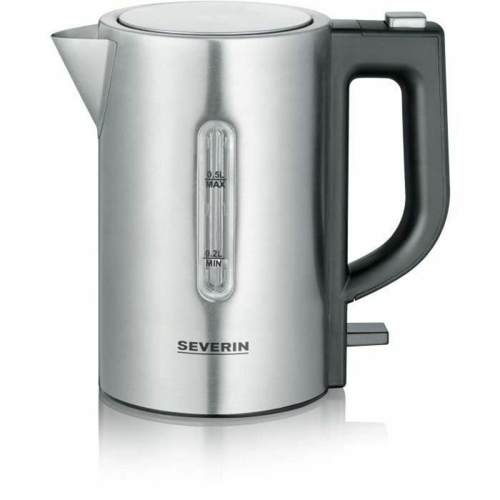Severin WK3647 Hervidor de Viaje 0.5 L 1100 W Acero Inox. Negro Kit con 2 Tazas Voltaje Conmutable 115/230V Libre BPA