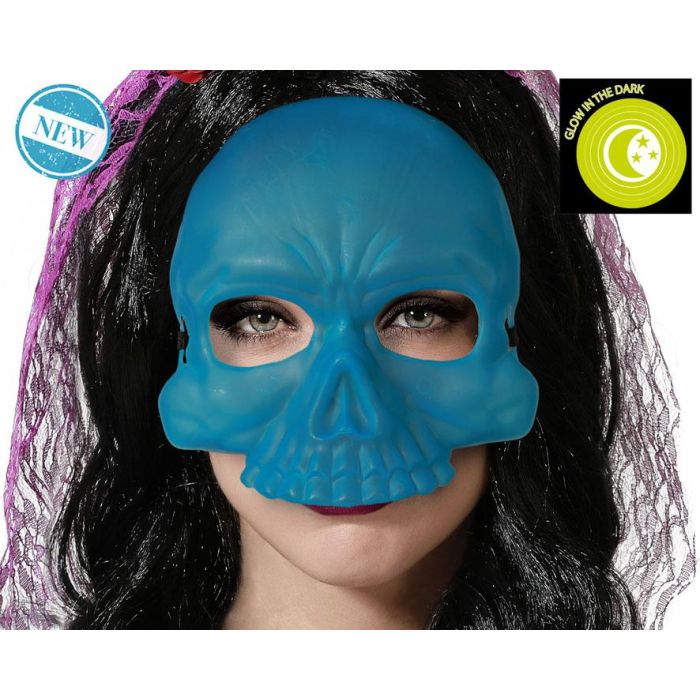 Máscara de Calavera Azul Glow In The Dark para Disfraces, Halloween, Fiestas Nocturnas y Espectáculos