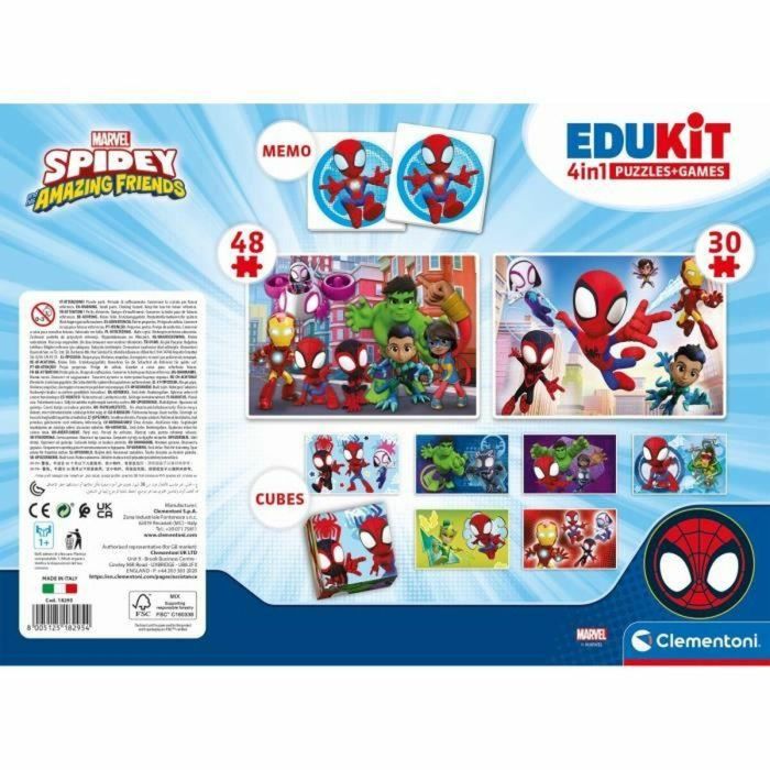 Clementoni - Edukit - Box set Spidey 4 en 1 - Un puzzle de 30 y 48 piezas, una nota y seis cubos - A partir de 4 años 1