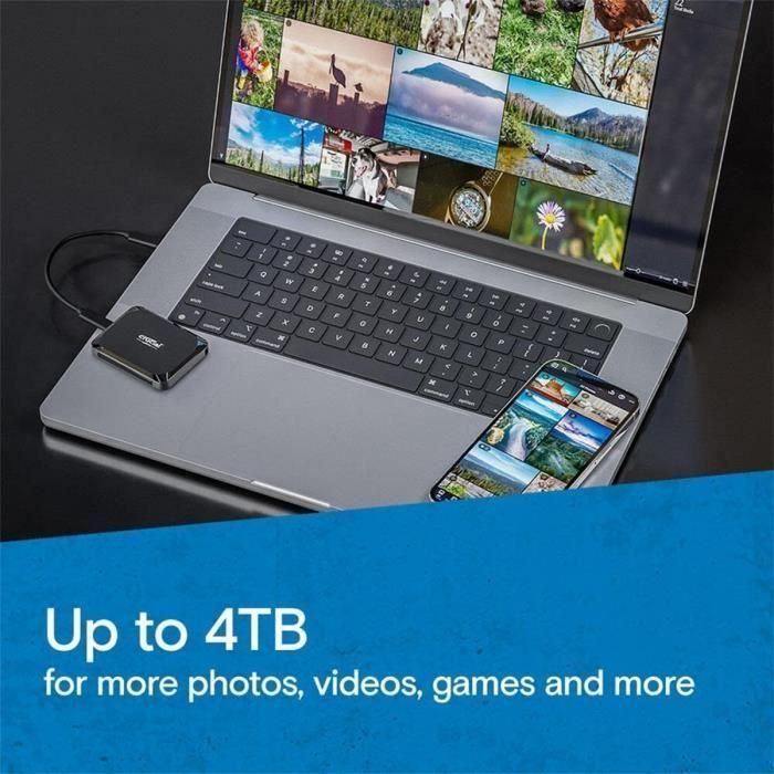 Crucial X9 Disco Duro Externo SSD 4TB USB-C, 1050 MB/s, Compatible con PC, Mac, Android 4