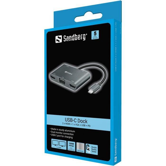 Sandberg USB-C Dock 2xHDMI+1xVGA+USB+PD 1 Sandberg USB-C Dock 2xHDMI+1xVGA+USB+PD 1