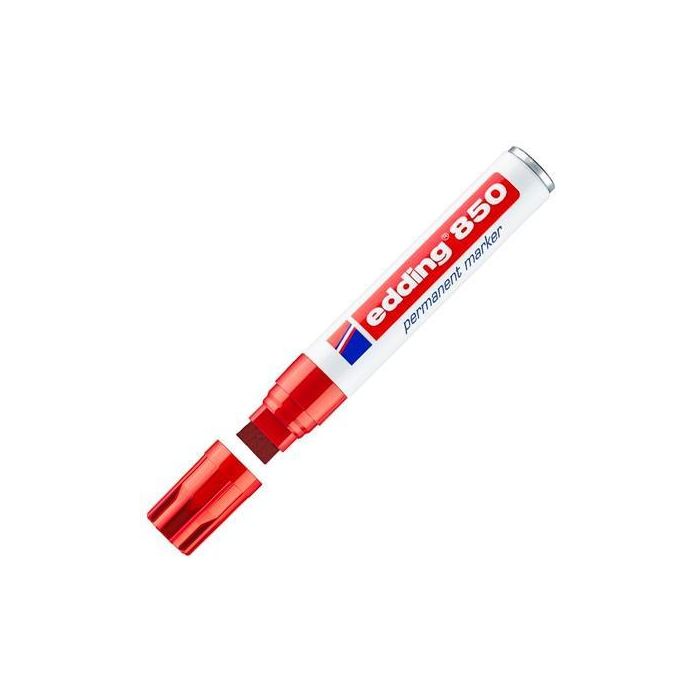 Edding Marcador Permanente 850 Rojo - Punta Biselada 5-15mm para Papel, Cartón, Metal, Vidrio, Plástico, Madera (5 Unidades) (5 Unidades)