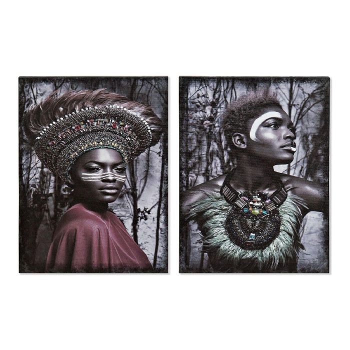 DKD Home Decor Cuadro Decorativo Mural Colonial con Detalles Africanos de Lienzo y MDF Negro 40 x 30 x 1.8 cm (Set de 2) DKD Home Decor Cuadro Decorativo Mural Colonial con Detalles Africanos de Lienzo y MDF Negro 40 x 30 x 1.8 cm (Set de 2)