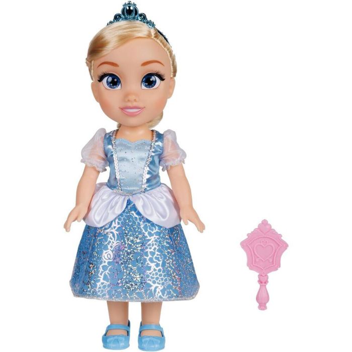 Disney Muñeca Princesa Cenicienta 38cm con Conjunto, Tiara, Zapatos y Cepillo. Fabricada en PVC. 3