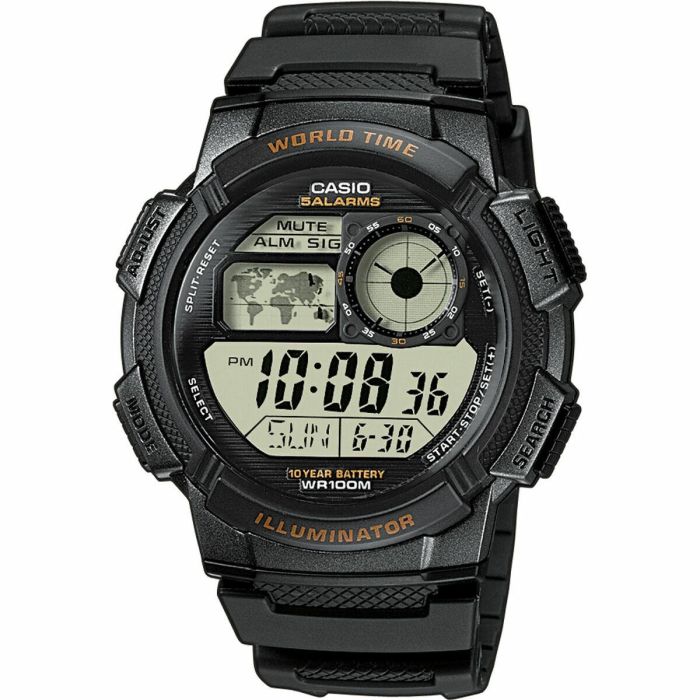 Reloj Unisex Casio WORLD TIME ILLUMINATOR - 5 ALARMS. 10 YEAR BATTERY Negro Gris (Ø 48 mm)