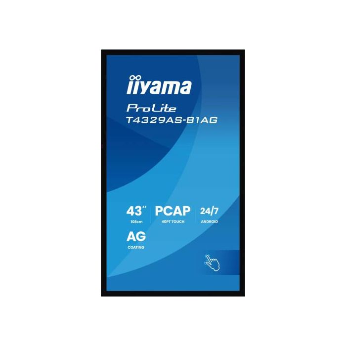 Monitor Iiyama 43" All-In-One Pcap Interactive/ Android 14 Os/ 3840 X 2160/ 450Cd/M² With Touch/ Hdmi X2 + Usb-C/Rs-232C X1/ Wifi 5 - 2.4G / 5G/ Ram: 4Gb, Rom: 32Gb/ Touch Through-Glass (T4329As-B1Ag) 2