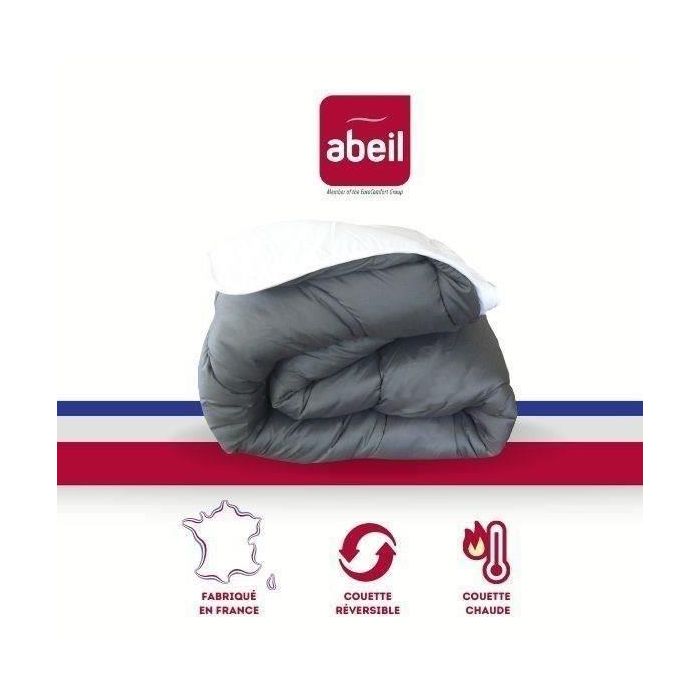 Abeil Edredón cálido bicolor reversible con relleno 100% Poliéster 350 gr/m² Microfibra 200x200 cm Blanco y Gris Lavable Oeko-Tex