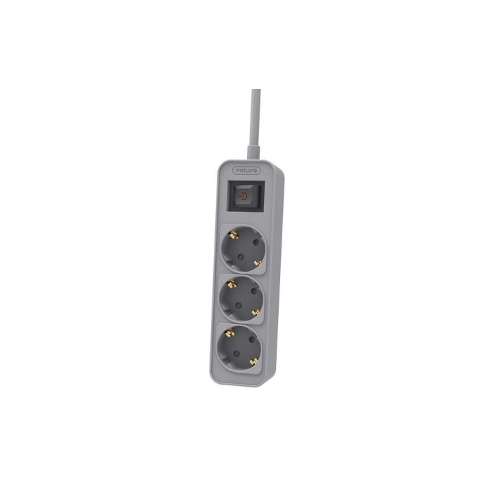 Regleta con Interruptor Philips CHP2134G/ 3 Tomas de corriente/ Cable 1.5m/ Gris