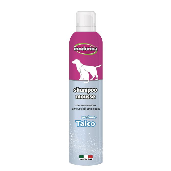 Inodorina Champú Mousse Talco Perros Gatos Cachorros Sin Agua Higiene Diaria 300ml