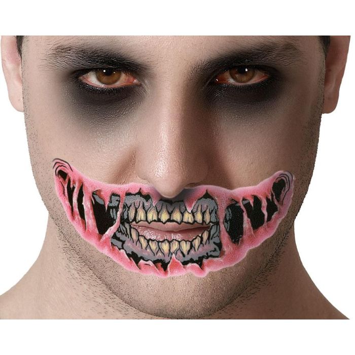 Tatuaje Facial de Boca Desgarrada con Dientes Podridos – Efecto Mandíbula Expuesta para Zombie y Halloween 0 Tatuaje Facial de Boca Desgarrada con Dientes Podridos – Efecto Mandíbula Expuesta para Zombie y Halloween 0
