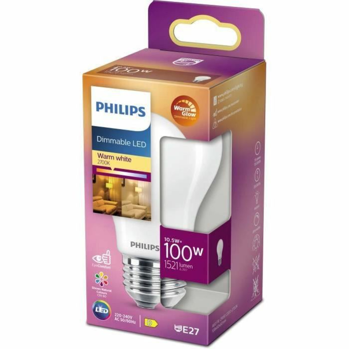 PHILIPS Bombilla LED estándar E27 - Atenuador compatible con vidrio esmerilado blanco cálido de 100 W - Vidrio 3