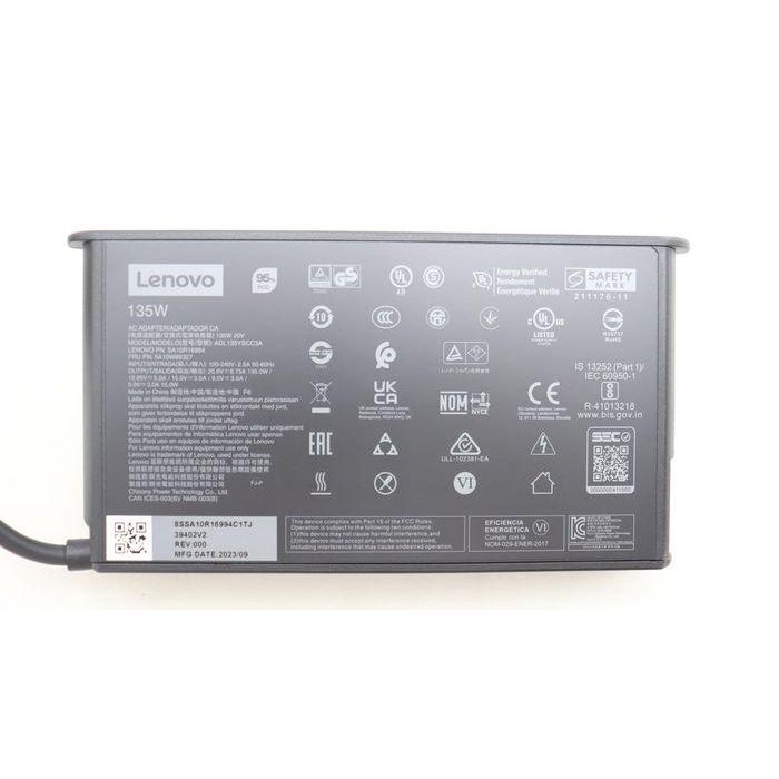 Lenovo 135W USB-C AC adapter with multiple voltage outputs (20V, 15V, 9V, 5V), suitable for Lenovo devices. 7