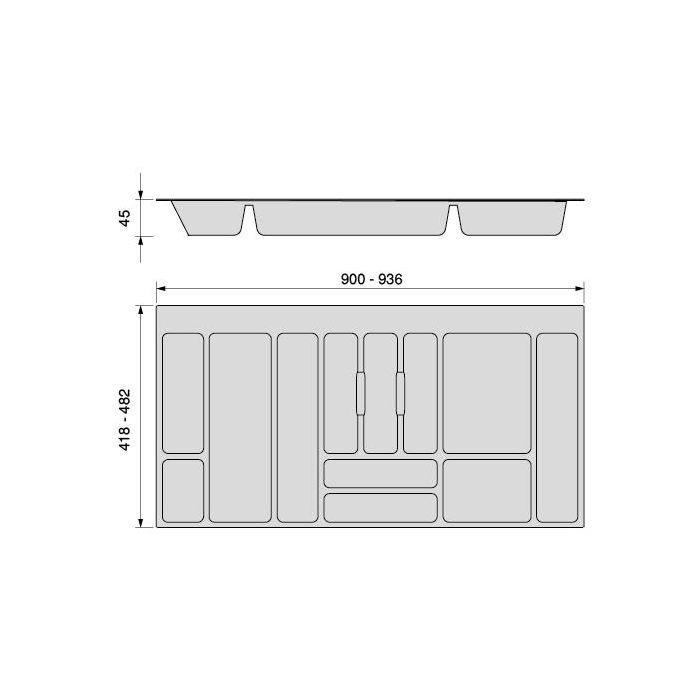 Emuca Cubertero Optima para cajón Universal, módulo 1.000mm, Plástico, Gris antracita 4 Emuca Cubertero Optima para cajón Universal, módulo 1.000mm, Plástico, Gris antracita 4