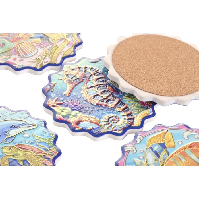 DKD Home Decor Posavasos Atlantico Multicolor Dolomite Corcho 10.8 x 0.7 x 10.8 cm (72 Unidades)