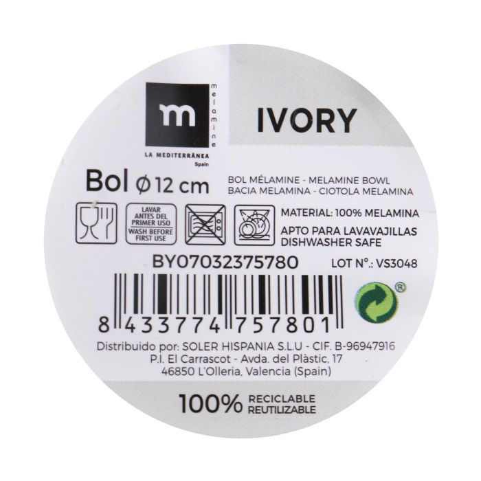 Bol de melamina Ivory 12 cm - La Mediterranea (24 Unidades) 1 Bol de melamina Ivory 12 cm - La Mediterranea (24 Unidades) 1