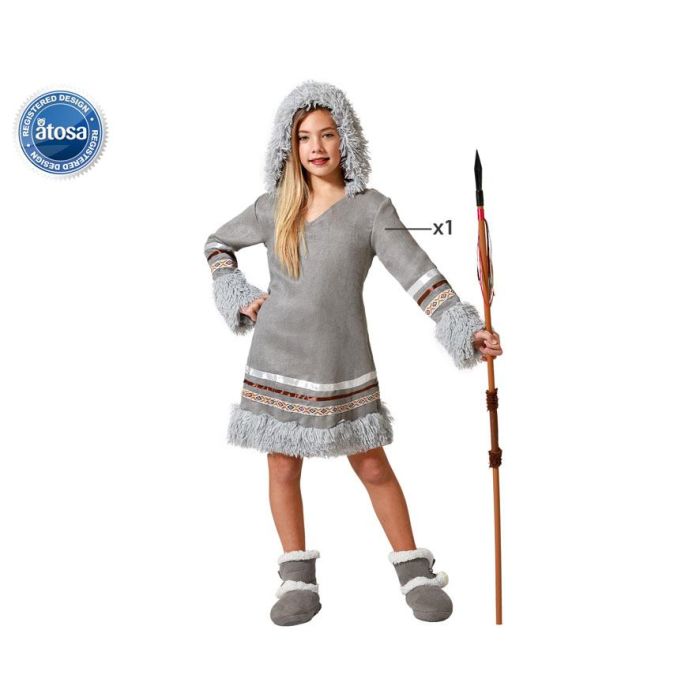 Disfraz Esquimal Gris para Niña 7-9 Años - Vestido Corto Manga Larga con Capucha Disfraz Esquimal Gris para Niña 7-9 Años - Vestido Corto Manga Larga con Capucha