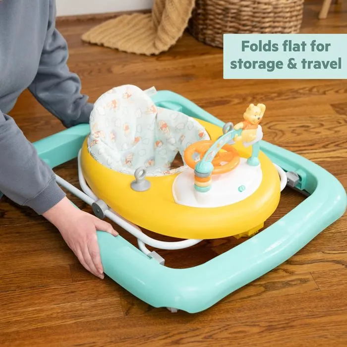 Bright Starts Andador de Actividades para Bebé Disney Baby Winnie, 2 en 1, Plegable, con Música y Luces, Altura Ajustable - AABVA72018