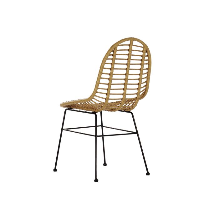 DKD Home Decor Silla Terraza Y Jardin Natural Negro 56 x 91 x 49 cm Ratan Sintetico Metal